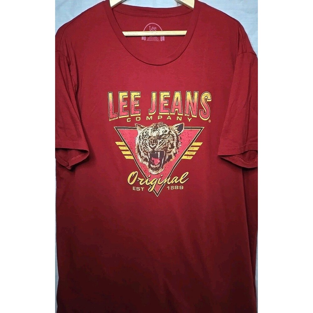 Lee Jeans Company Original T-Shirt, Sz 2XL, Red, Graphic Tiger, 100% Cotton